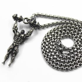 Men's Fitness Dumbbell Muscle Male Pendant Titanium Steel (style: With 50CM interlocking chain, Color: Silver)