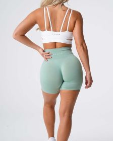 Nvgtn Seamless Pro Shorts Spandex Shorts Woman Fitness Elastic Breathable Hip-lifting Leisure Sports Running (Color: Sage green, size: S)