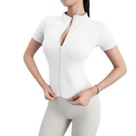 Fitness suit women's short sleeved yoga suit 2024 summer new sun protection high elasticity breathable quick drying sports jacket top (Color: White, size: S)